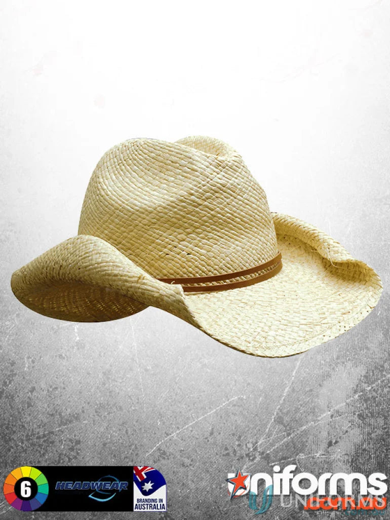 Ladies Cowboy Straw woven straw cowboy hat with brown band, perfect imprint, stock size 58cm