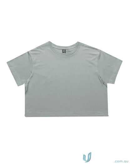 Light grey Ladies Crop Tee with short sleeves, perfect for casual uniforms or measure your length
