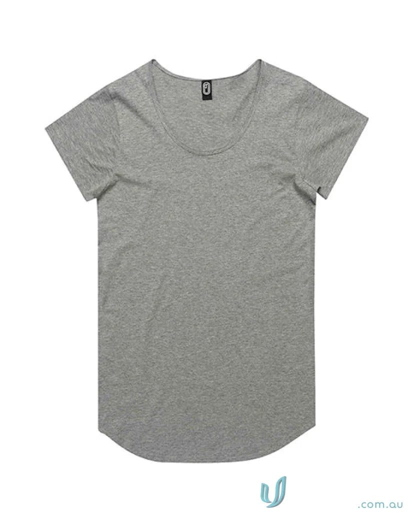 Heather gray Ladies Curve Tee with scoop neck, short sleeves, and perfect length