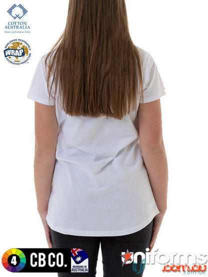 Ladies Curve Tee white short-sleeved t-shirt with rounded hem, perfect fit and measure