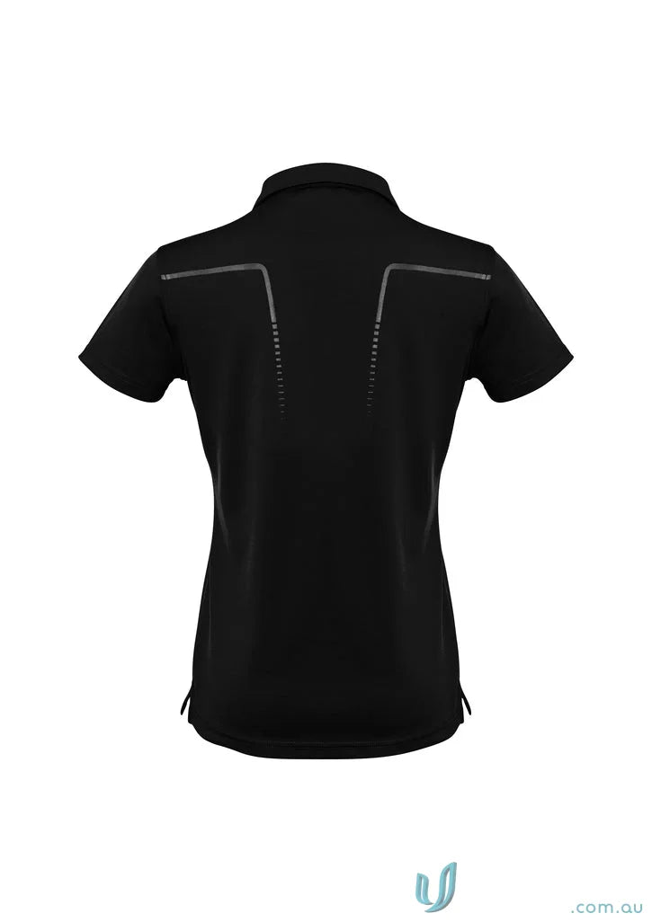 Black lady cyber polo with reflective accents from Biz Collection Ladies, antibacterial treatment helps