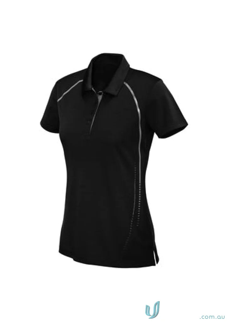 Ladies Cyber Polo with antibacterial treatment helps, black polo shirt with silver accents