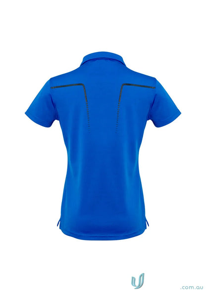 Blue ladies Cyber Polo shirt with reflective accents and antibacterial treatment helps