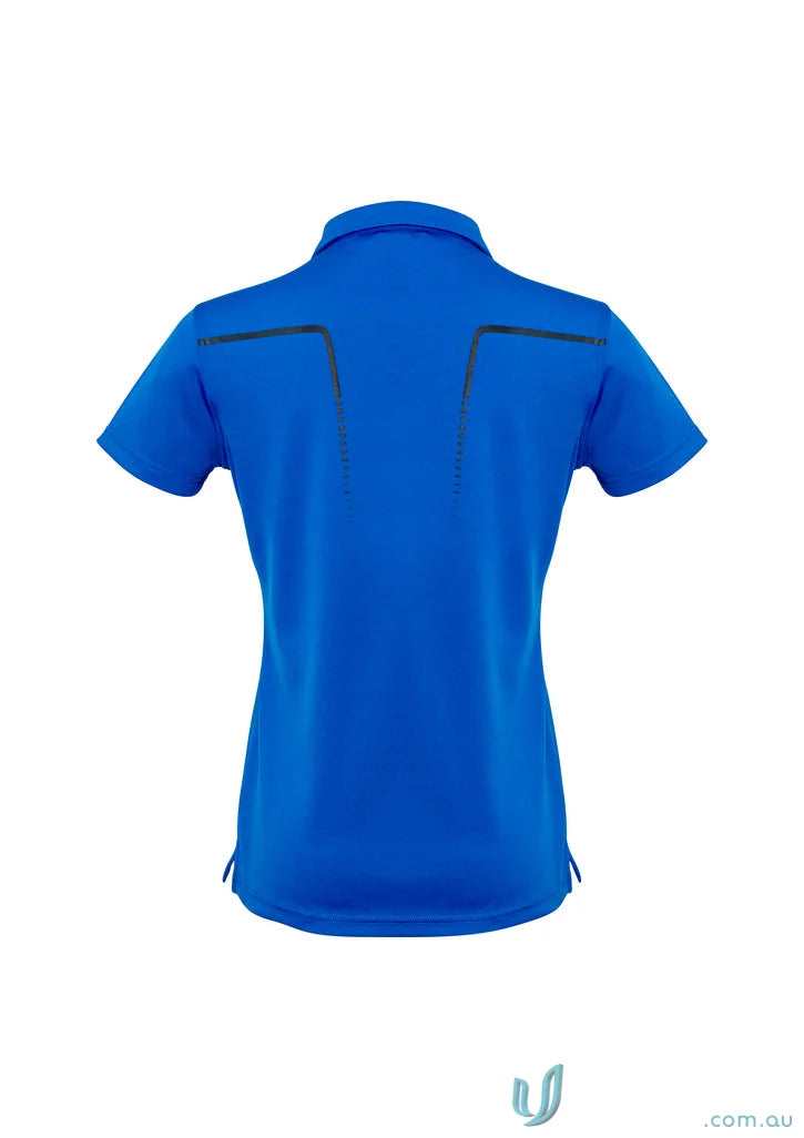 Blue ladies Cyber Polo shirt with reflective accents and antibacterial treatment helps
