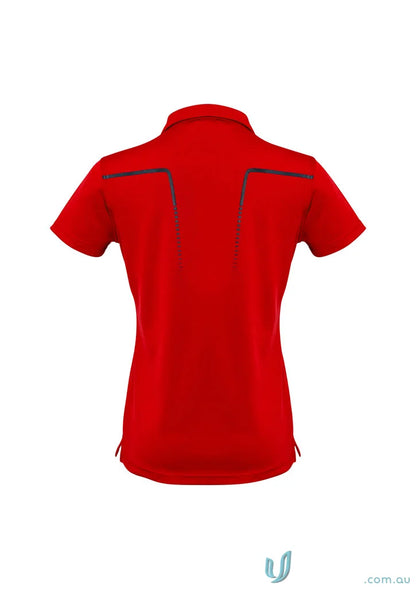 Lady Cyber Polo in red with dark accents, antibacterial treatment helps, Biz Collection Ladies style