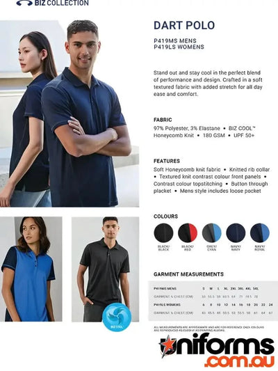 Ladies Dart Polo in honeycomb knit fabric from Biz Collection Ladies