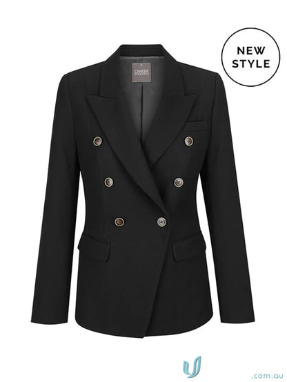 Black double-breasted blazer for ladies, stylish double breasted blazer look