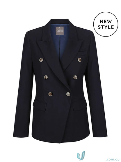 Navy double-breasted blazer for ladies, stylish double breasted blazer look