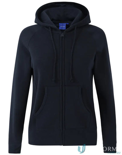 Navy blue Ladies Double Bay Zip Hoodie with hood and zip-up front - fl04 double bay style