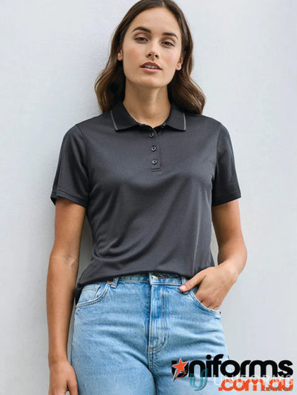 Lady wearing Ladies Echo Polo in certified recycled polyester, Biz Cool™ style