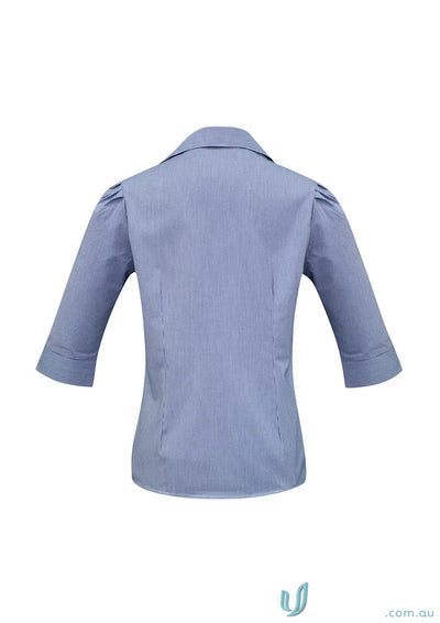 Light blue Ladies Edge 3QTR shirt from s267lt biz collection with subtle checkered pattern