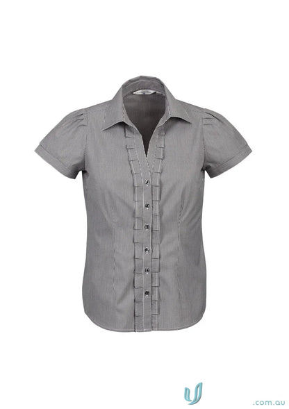 Gray ladies edge SS shirt with check pattern s267ls, short-sleeved button-down style