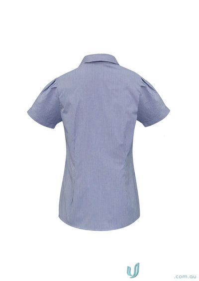 Ladies Edge s267ls short-sleeved check pattern blue and white checkered shirt