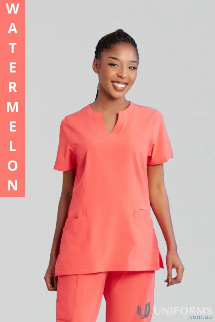 Ladies Ellen watermelon-colored scrub set for hospital nurses and aged care staff