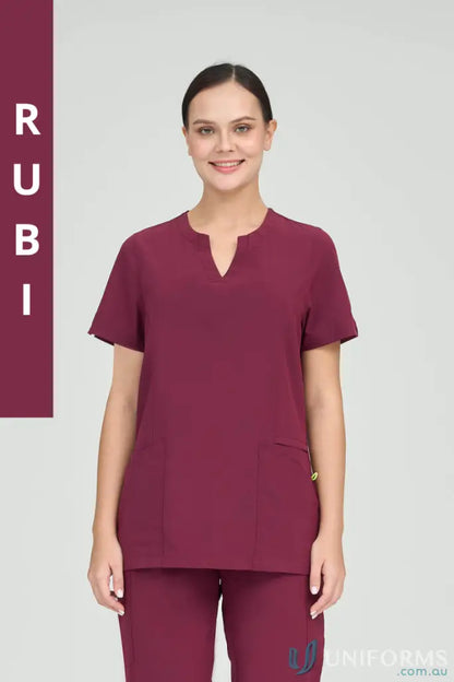 Ladies Ellen maroon scrub suit for hospital nurses and aged care staff