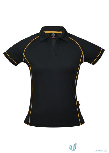 Black and gold Ladies Endeavour Polo shirt perfect for workwear or uniforms