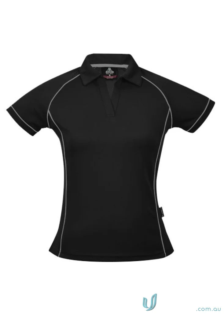 Black Womens Polo Shirt with White Trim from Ladies Endeavour Polo workwear uniform