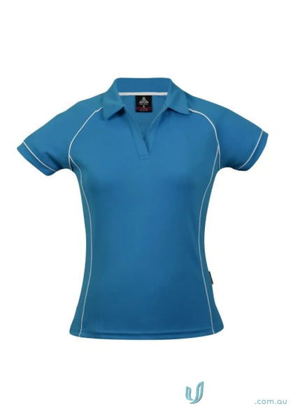 Blue Ladies Endeavour Polo shirt with white trim, perfect for workwear or uniforms