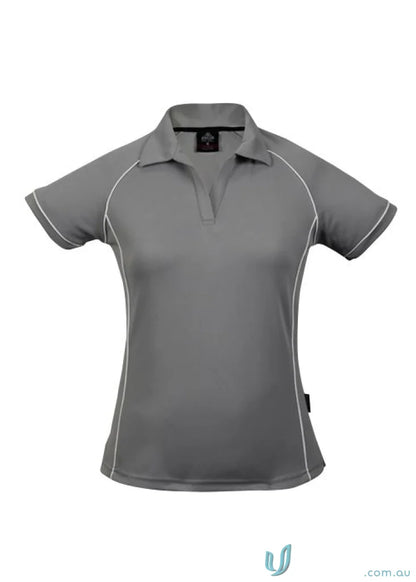 Gray polo shirt with white trim from Ladies Endeavour Polo, perfect for work uniforms