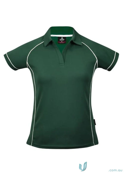 Green and white Ladies Endeavour Polo shirt, ideal for workwear and uniforms