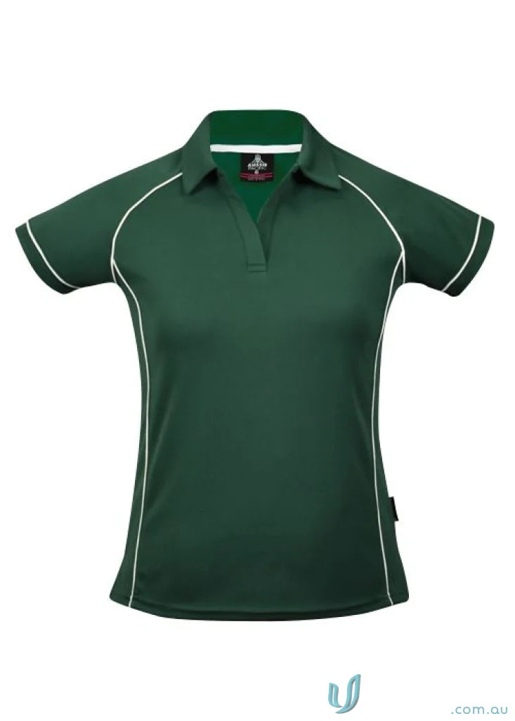 Green and white Ladies Endeavour Polo shirt, ideal for workwear and uniforms