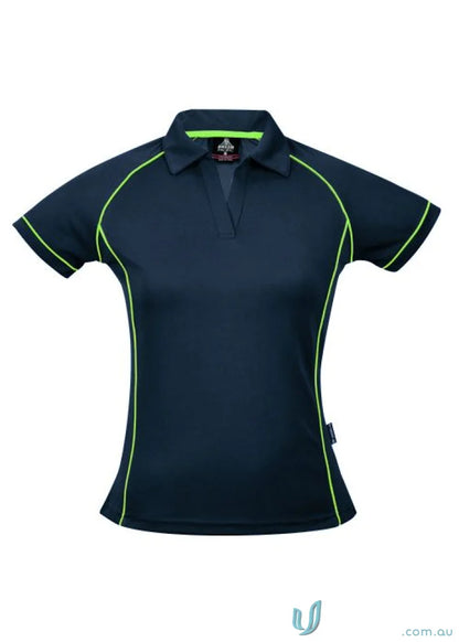 Navy and lime green Ladies Endeavour Polo shirt perfect for workwear and uniforms