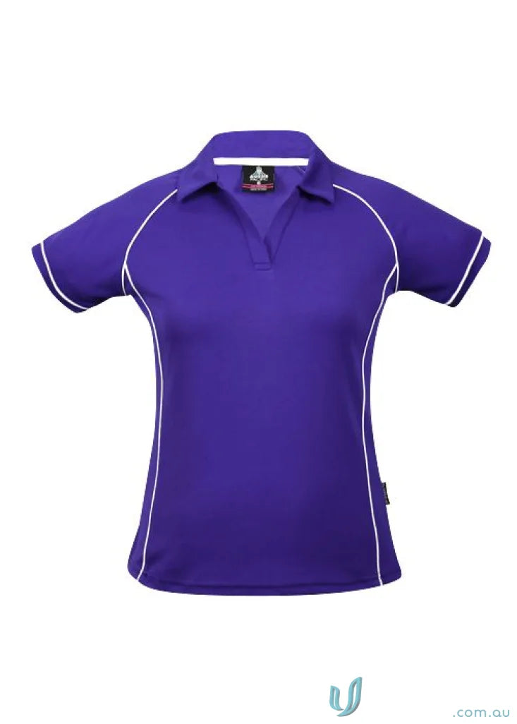 Purple polo shirt with white trim from Ladies Endeavour Polo, perfect for work uniforms
