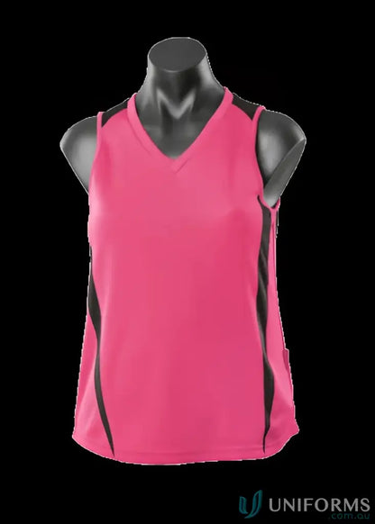 Pink and black Ladies Eureka Singlet athletic tank top with comfy fabric and stylish neck