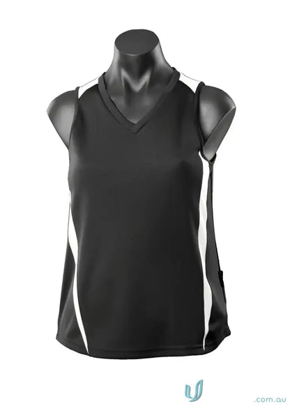 Black and white Ladies Eureka Singlet athletic tank top with comfy fabric and stylish neck