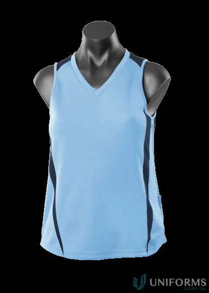 Light blue athletic tank top made of breathable fabric, perfect for uniforms and workout neck style