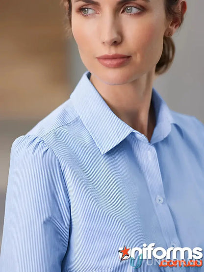 Light blue striped blouse from Ladies Euro Biz Collection Ladies S812LT shirt