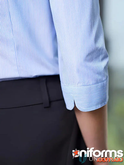 Ladies Euro Biz Collection ladies s812lt shirt with striped blue design and dark pants