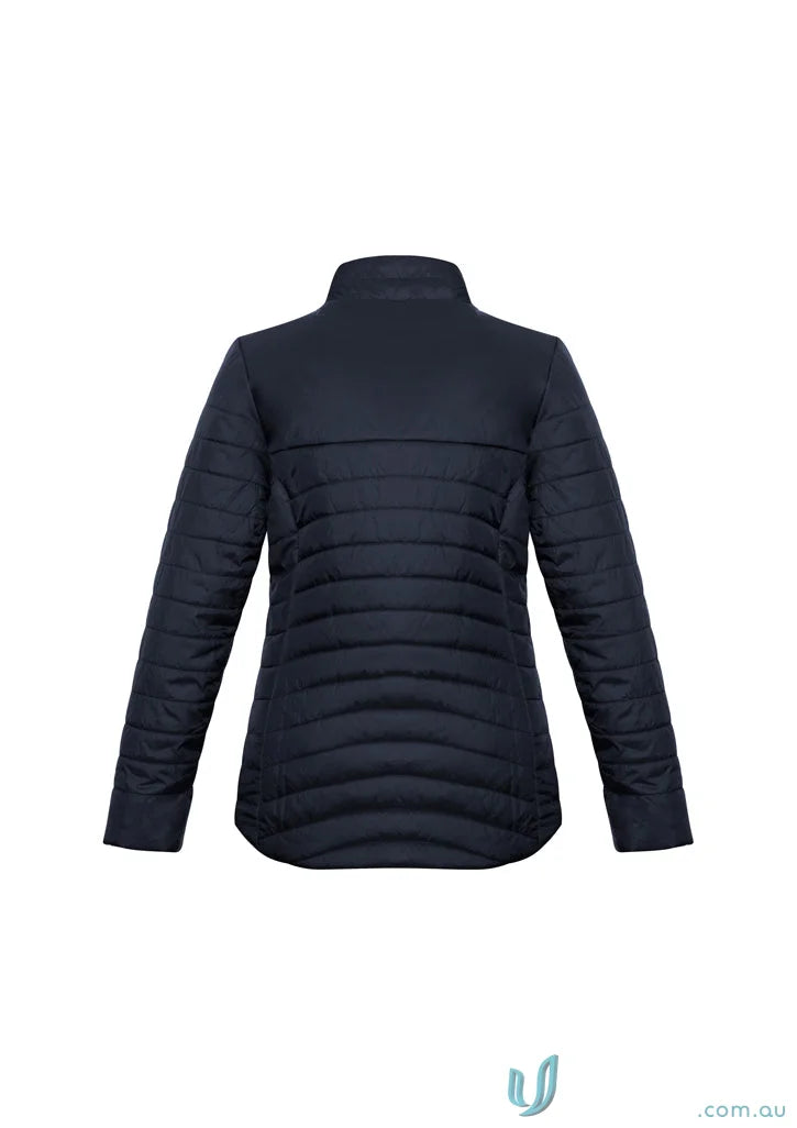 Navy blue quilted Ladies Expedition Jacket from Biz Collection Women’s J750L Jacket line