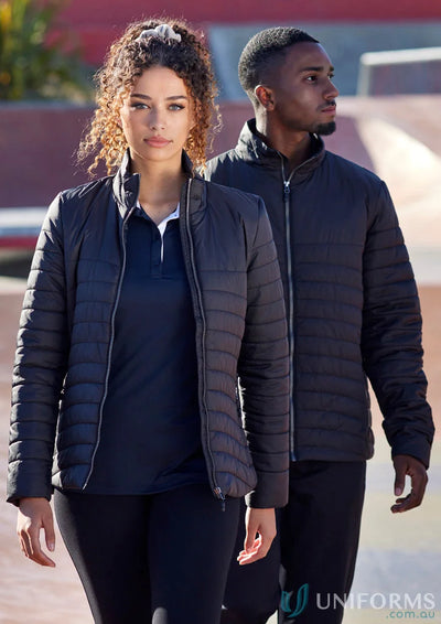 Two women in black puffer jackets wearing Biz Collection Womens J750L Jackets outdoor style