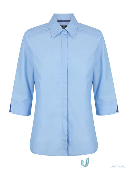 Ladies Felix light blue 3/4 sleeve shirt perfect for uniforms or casual wear