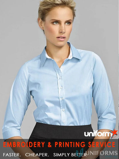 Light blue Ladies Fifth Avenue 3qtr shirt for workwear or inside uniforms on clearance