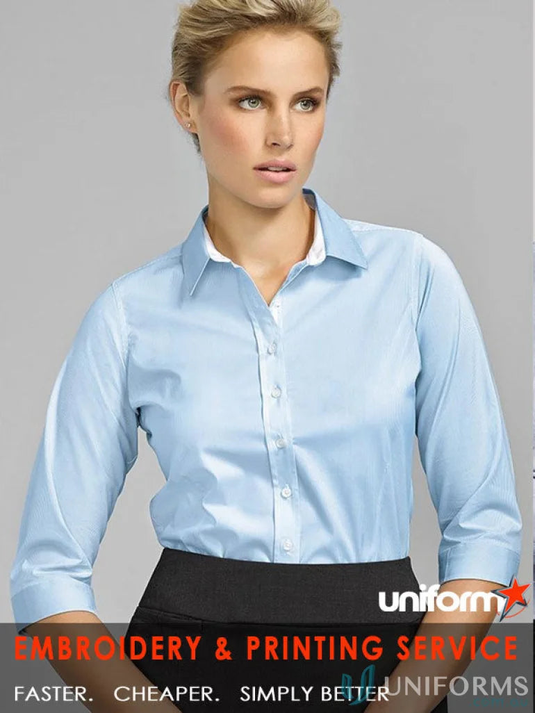 Light blue Ladies Fifth Avenue 3qtr shirt for workwear or inside uniforms on clearance