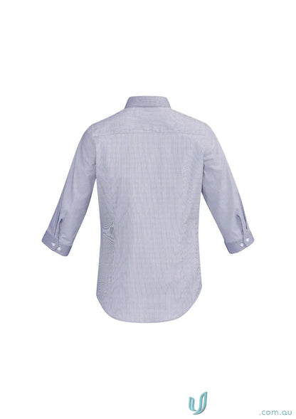 Light blue striped button-down shirt from Ladies Fifth Avenue workwear clearance inside uniforms