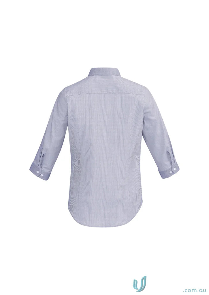 Light blue striped button-down shirt from Ladies Fifth Avenue workwear clearance inside uniforms