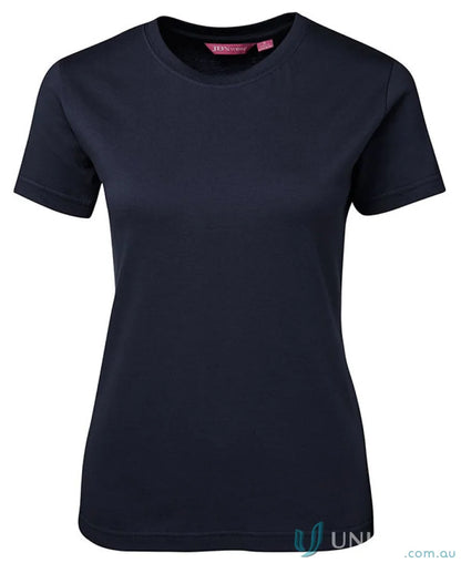 Dark blue Ladies Fitted Tee from 1lht jb’s ladies, ring-spun jersey knit, sun protection