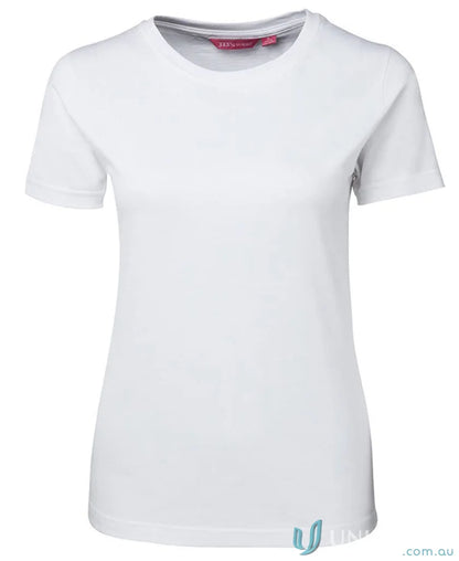 Ladies Fitted Tee in plain white ring-spun jersey knit with sun protection for women