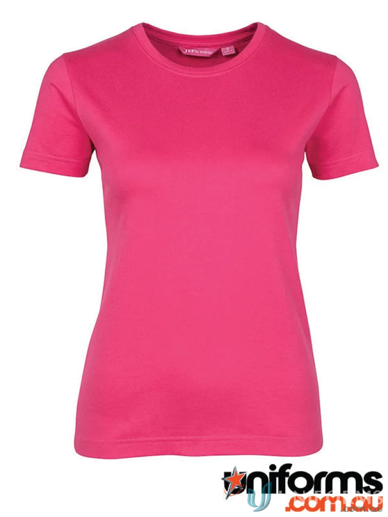 Vibrant pink Ladies Fitted Tee by 1lht JB’s in ring-spun jersey knit with sun protection
