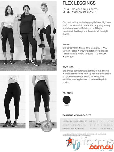 Black ladies flex 3qtr leggings from Biz Collection Ladies for comfy workout style