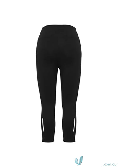 Ladies Flex 3Qtr leggings with black cropped style and reflective stripes for workouts