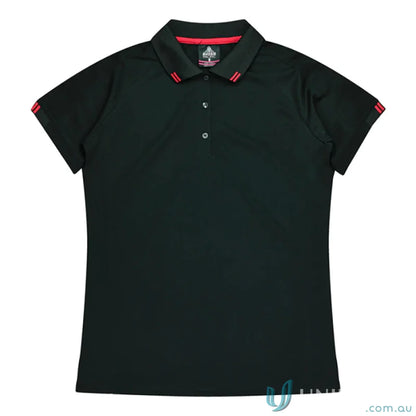 Ladies Flinders Polo in black with red trim, stylish workwear and uniforms option