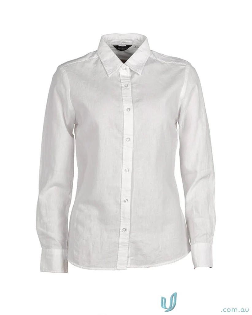White ladies Floyd long sleeve linen cotton shirt for a cool, casual look