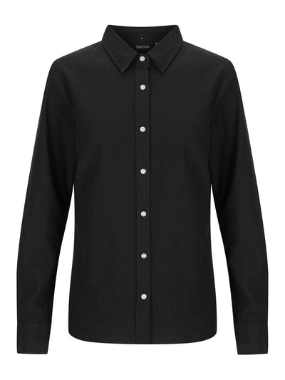Ladies Floyd long sleeve linen cotton shirt black with silver buttons