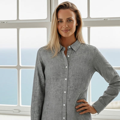 Ladies Floyd long sleeve linen cotton shirt on woman