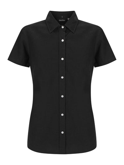Ladies Floyd short sleeve linen cotton shirt black front view