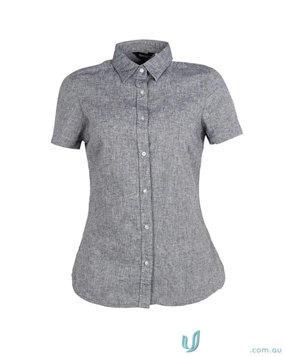 Ladies Floyd gray short sleeve linen cotton shirt for stylish summer look